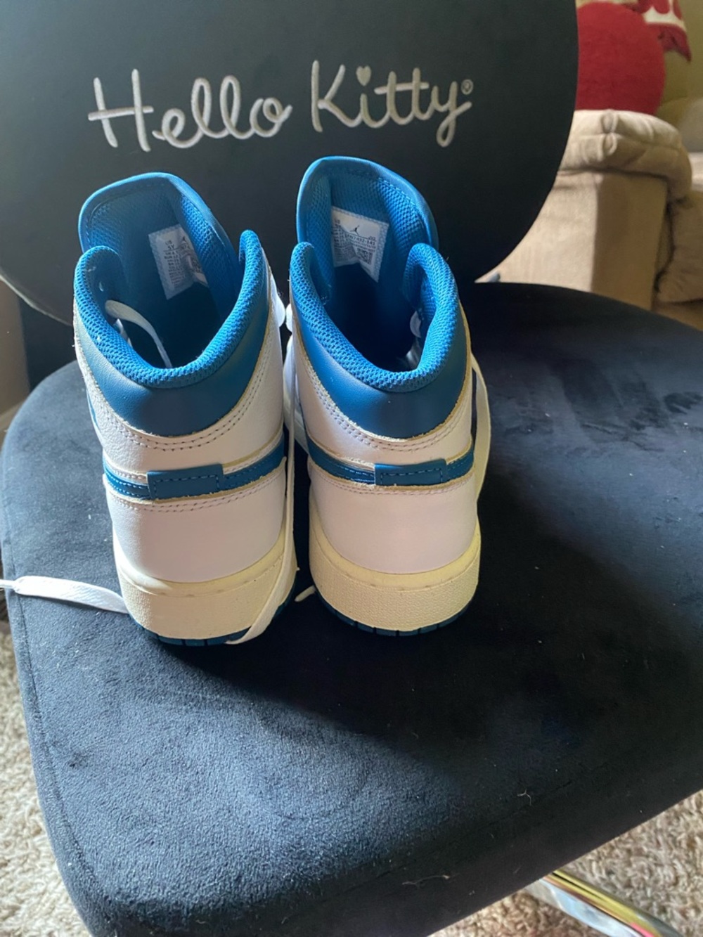 Jordan Kids White and Blue High-Top Sneakers